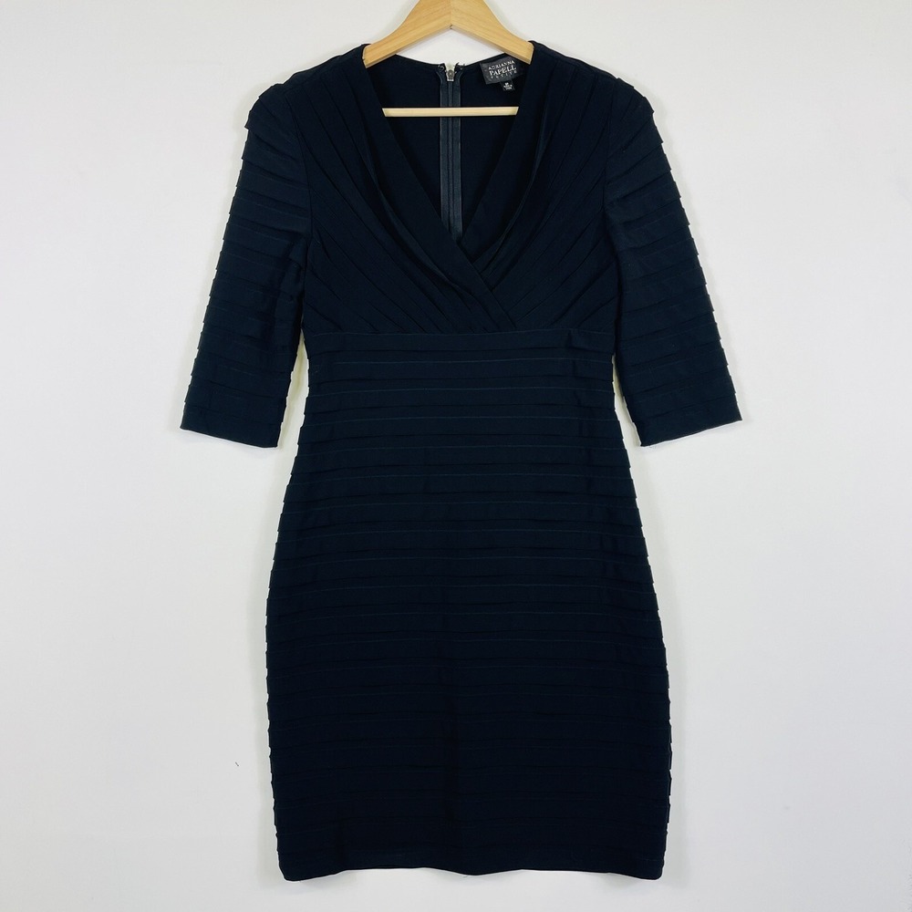 Adrianna Papell Women 8 Petite Dress Black Tiered Bodycon Stretch Party Cocktail